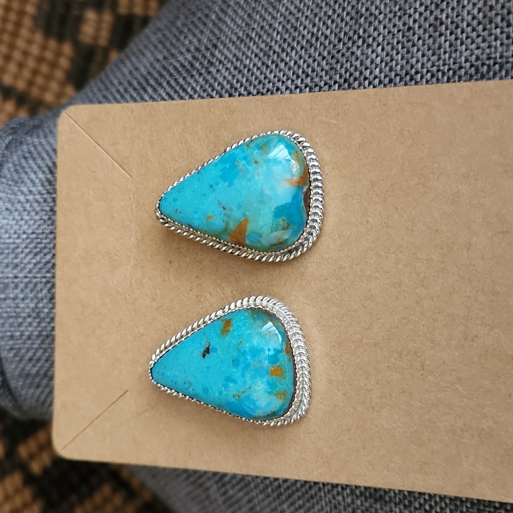 Turquoise Teardrop Earrings with Silver Rope Trim